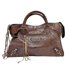 Balenciaga The City Shoulder Bag brown silver leather